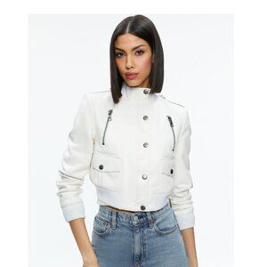 Alice + Olivia Ría Vegan Leather Moto Jacket, Off White, Size S